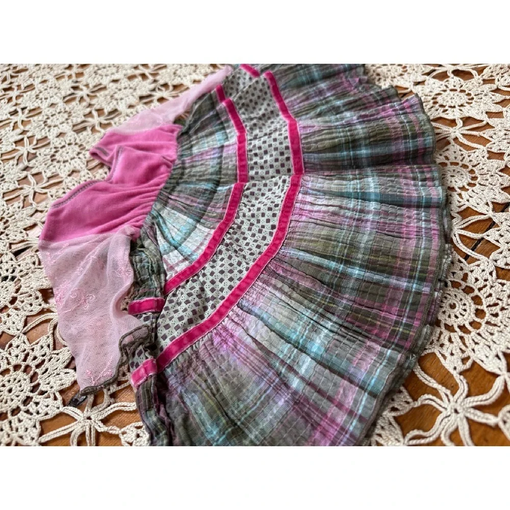 Little‎ Mass Dress Plaid Floral Applique Long Sleeve Pink Velvet 6M